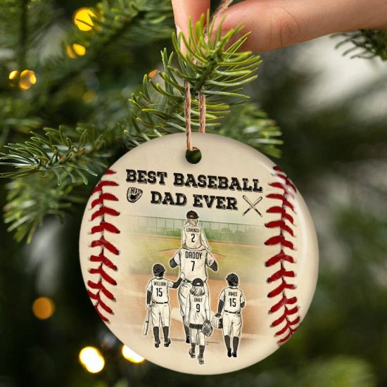 Best Baseball Dad Ever Christmas Gift For Dad Personalized Custom Circle Ceramic Ornament 1