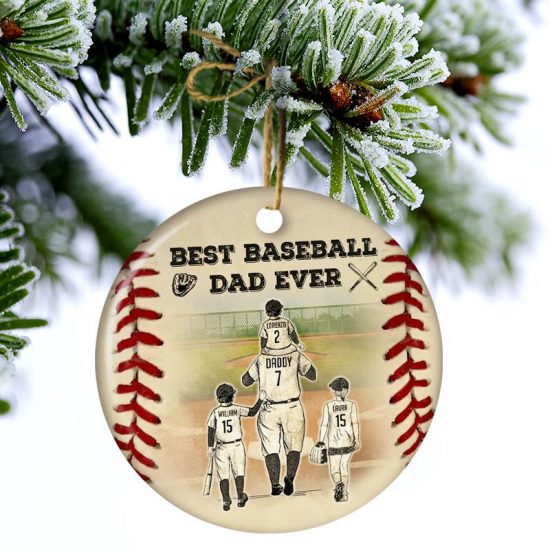 Best Baseball Dad Ever Christmas Gift For Dad Personalized Custom Circle Ceramic Ornament 2
