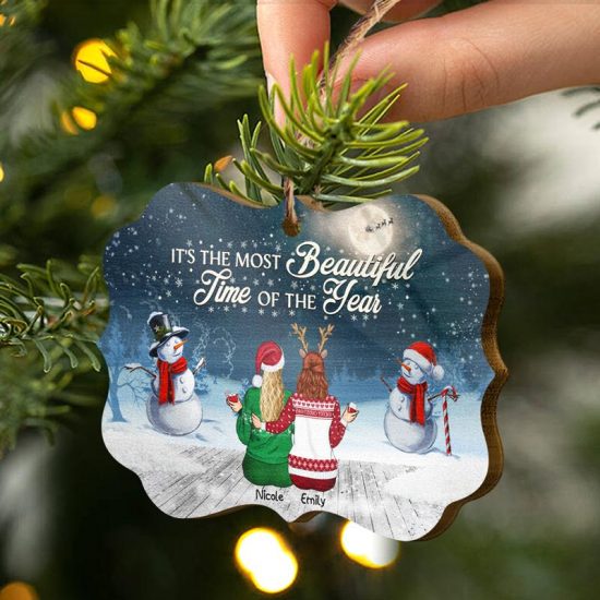 Best Friends Its The Most Beautiful Time Of The Year Christmas Gift For BFF Personalized Custom Wooden Ornament 1