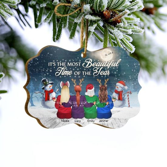 Best Friends Its The Most Beautiful Time Of The Year Christmas Gift For BFF Personalized Custom Wooden Ornament 2
