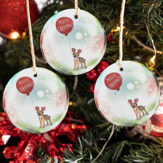 Border Terrier Merry Christmas Dog Lover Ceramic Ornament 1