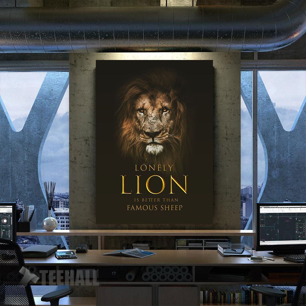 Brave Lonely Lion Motivational Canvas Prints Wall Art Decor