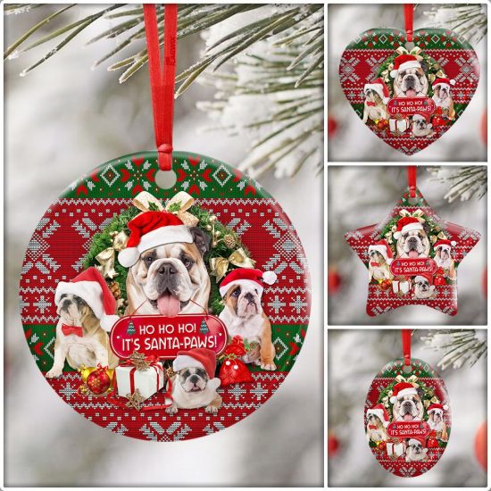 Bulldog Ho Ho Ho Its Santa Paws Ceramic Ornament 6