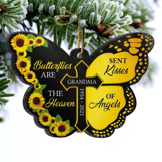 Butterflies Are Kisses Of Angels Memorial Gift Personalized Custom Butterfly Acrylic Ornament 1
