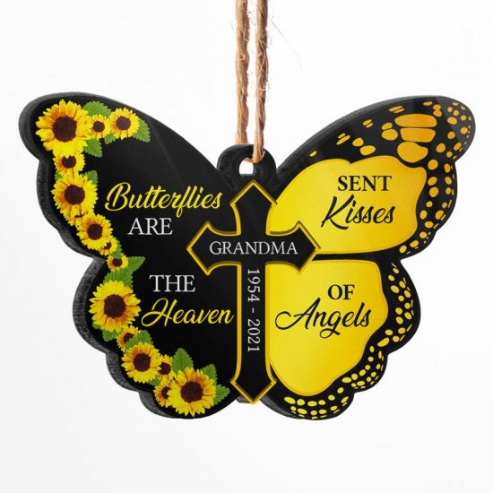 Butterflies Are Kisses Of Angels - Memorial Gift - Personalized Custom Butterfly Acrylic Ornament