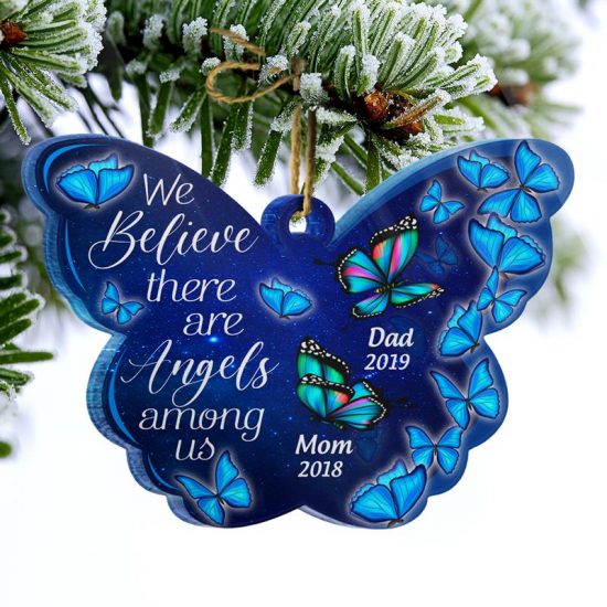 Butterfly Memorial There Are Angles Among Us Memorial Gift Personalized Custom Butterfly Acrylic Ornament 1