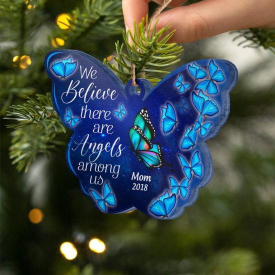 Butterfly Memorial There Are Angles Among Us Memorial Gift Personalized Custom Butterfly Acrylic Ornament 2