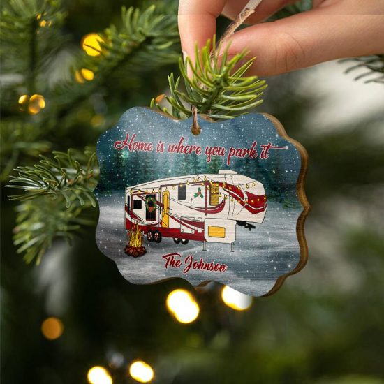 Camping Home Is Where You Park It Christmas Gift Personalized Custom Wooden Ornament 2