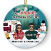 Camping Winter Christmas Couple Camping Partners For Life - Personalized Custom Circle Ceramic Ornament
