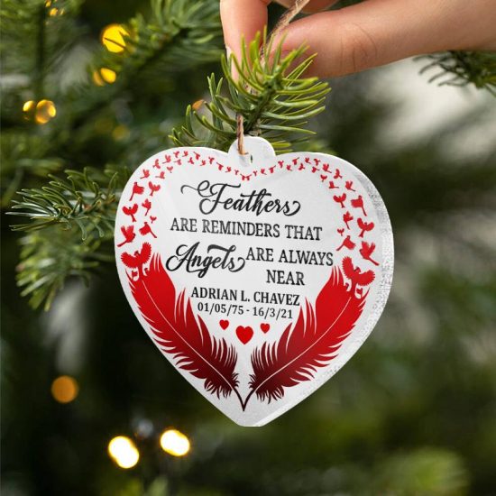 Cardinal Memorial Angels Are Always Near Memorial Gift Personalized Custom Heart Acrylic Ornament 1