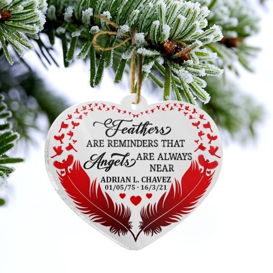 Cardinal Memorial Angels Are Always Near Memorial Gift Personalized Custom Heart Acrylic Ornament 2