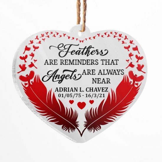 Cardinal Memorial Angels Are Always Near - Memorial Gift - Personalized Custom Heart Acrylic Ornament