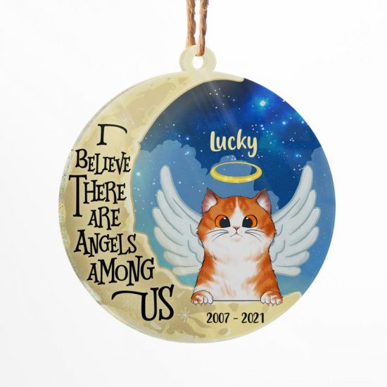 Cat Angels Among Us - Cat Memorial Gift - Personalized Custom Circle Acrylic Ornament