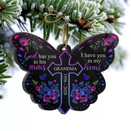 Christian God Has You I Have You Memorial Gift Personalized Custom Butterfly Acrylic Ornament 2