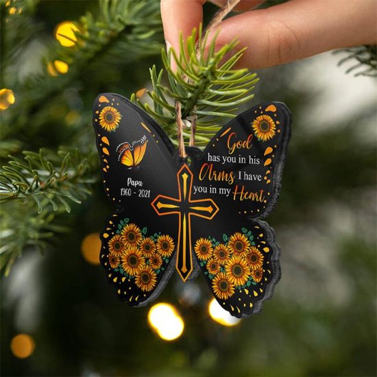 Christian God Has You In His Arms Memorial Gift Personalized Custom Butterfly Acrylic Ornament 1