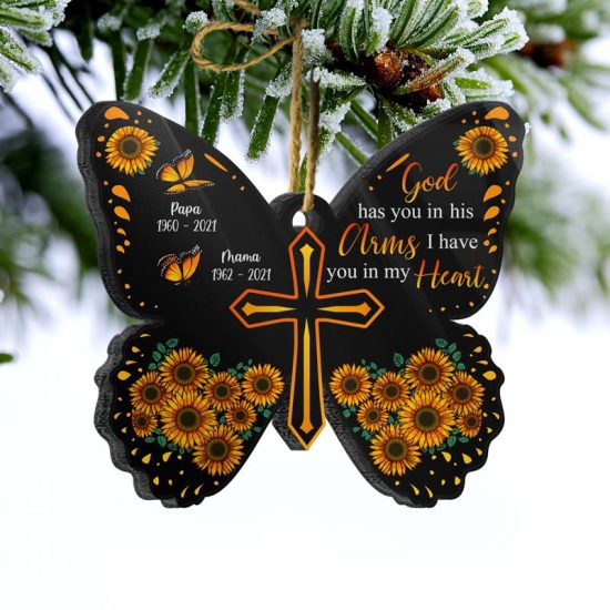 Christian God Has You In His Arms Memorial Gift Personalized Custom Butterfly Acrylic Ornament 2