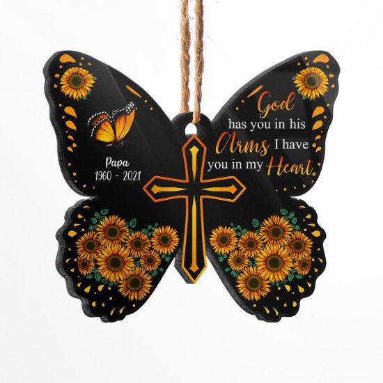 Christian God Has You In His Arms - Memorial Gift - Personalized Custom Butterfly Acrylic Ornament