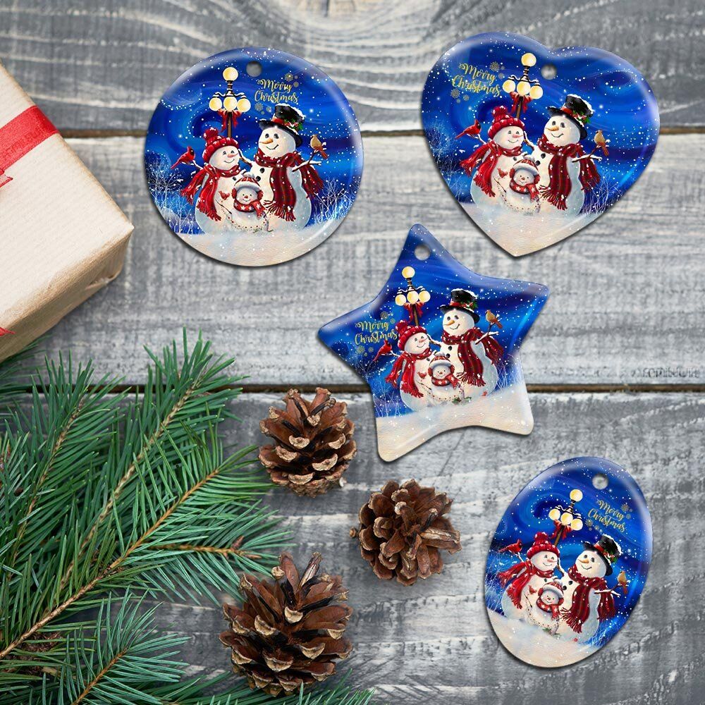 Christmas-Snowman-Family-Ceramic-Ornament-6 Christmas Snowman Family Ceramic Ornament 6