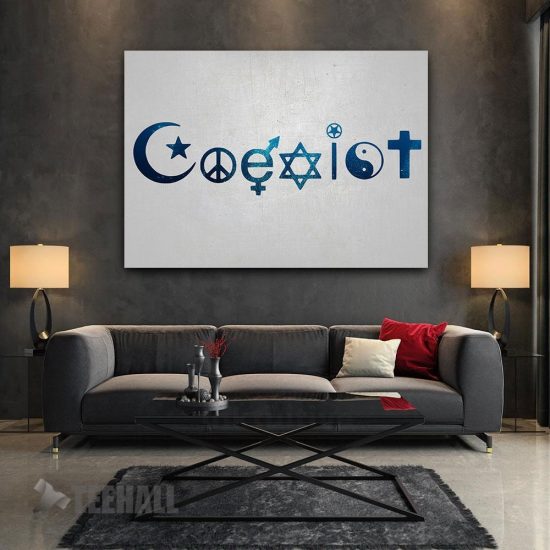 Coexist Metallic Blue Motivational Canvas Prints Wall Art Decor