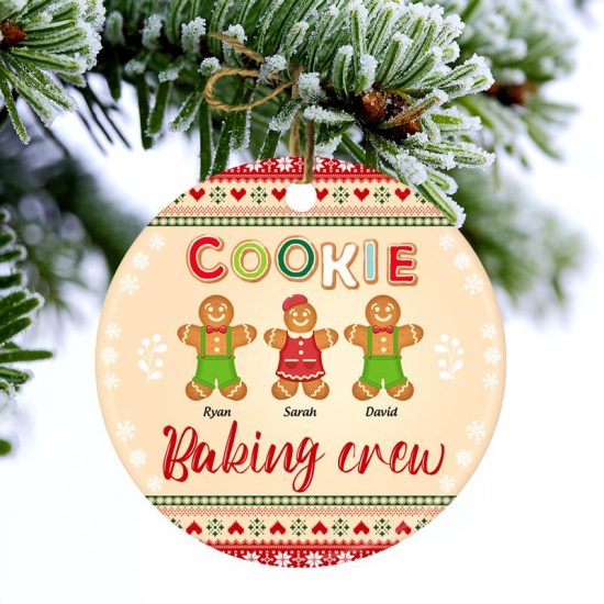 Cookie Baking Crew Christmas Gift Personalized Custom Circle Ceramic Ornament 1