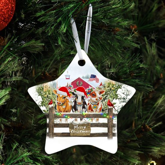 Cows Farm Merry Christmas Ceramic Ornament 1