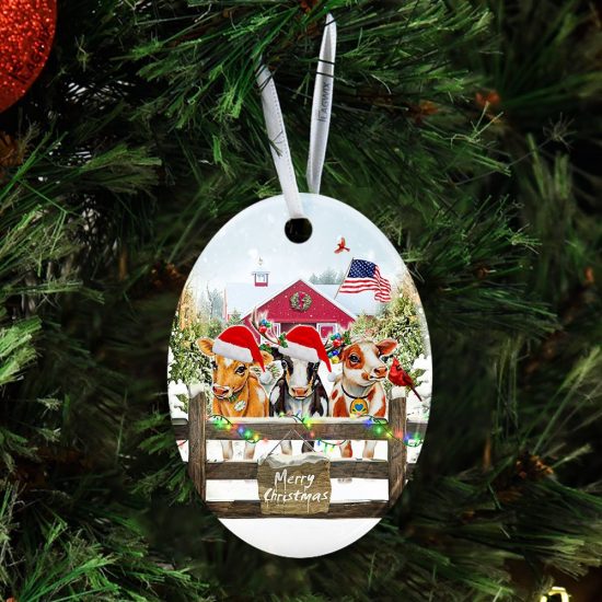 Cows Farm Merry Christmas Ceramic Ornament 3