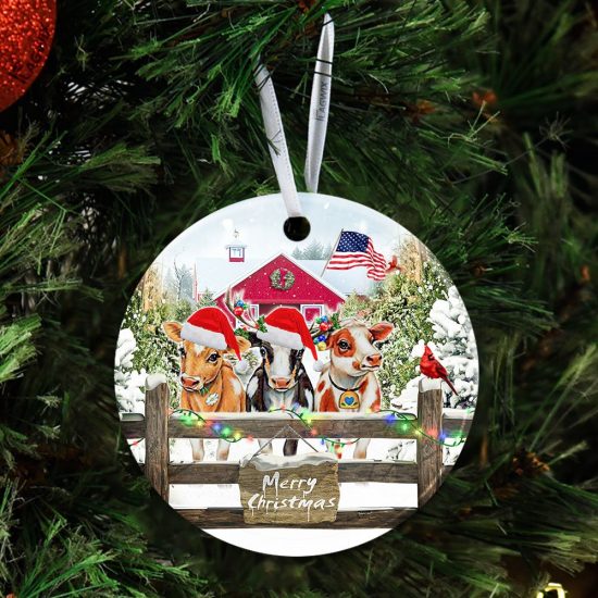 Cows Farm Merry Christmas Ceramic Ornament 4