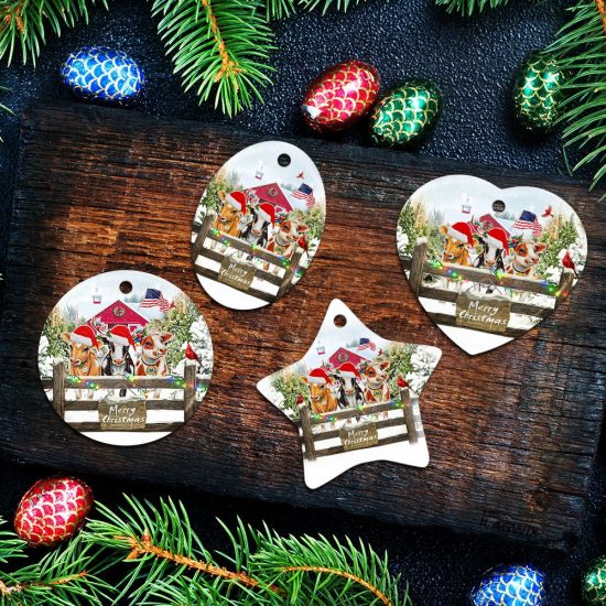 Cows Farm Merry Christmas Ceramic Ornament 5