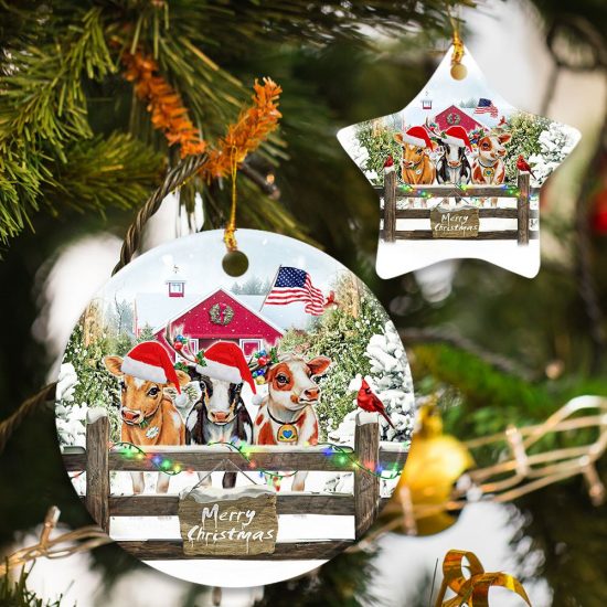 Cows Farm Merry Christmas Ceramic Ornament