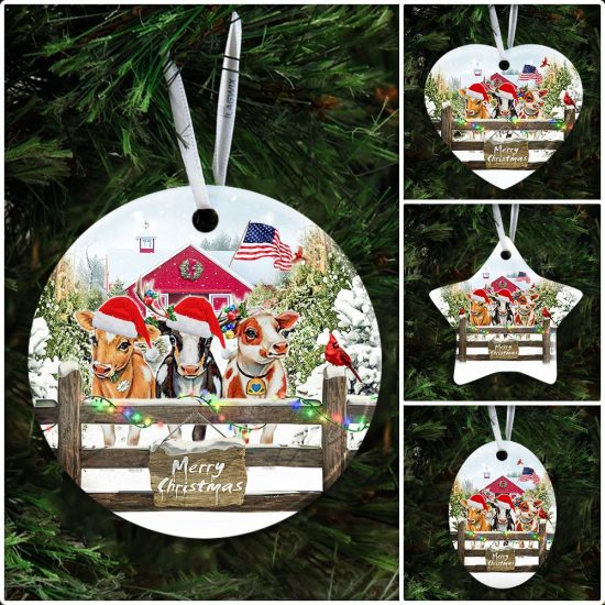 Cows Farm Merry Christmas Ceramic Ornament 6