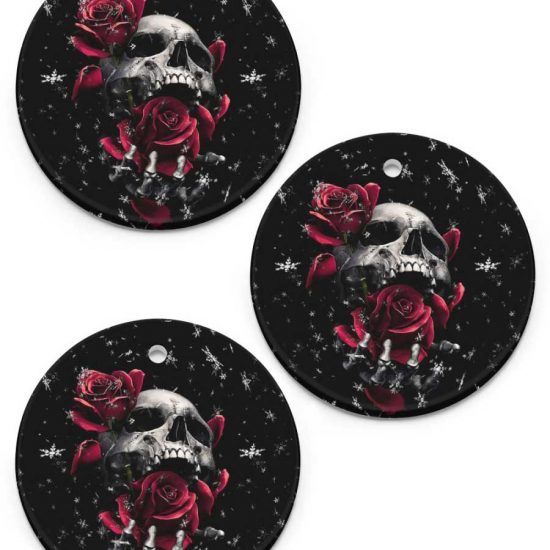 Crimson Rose Skull Horror Ceramic Ornament 1