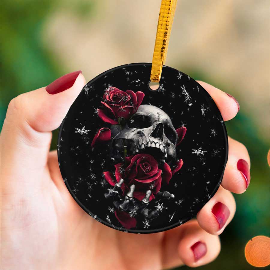 Crimson Rose Skull Horror Ceramic Ornament, Skull Christmas Ornaments ...