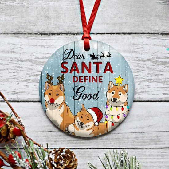 Dear Santa Define Good Shiba Inu Round Ornament 1