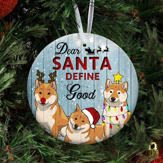 Dear Santa Define Good Shiba Inu Round Ornament 3