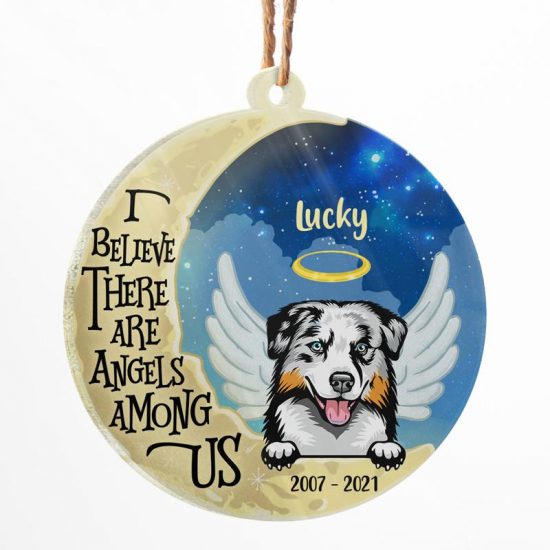 Dog Angels Among Us - Dog Memorial Gift - Personalized Custom Circle Acrylic Ornament