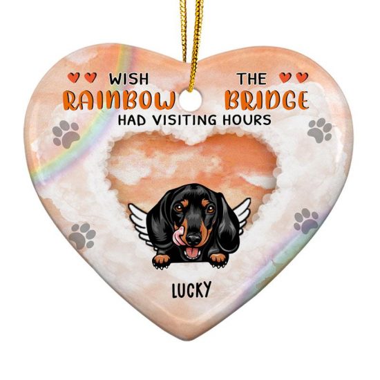 Dog Lovers Memorial Had Visiting Hours - Memorial Gift - Personalized Custom Heart Ceramic Ornament
