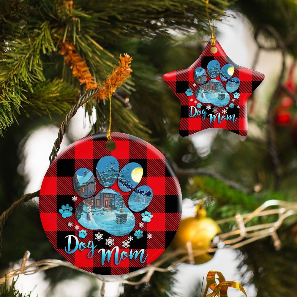 Dog Mom. Dog Paw Christmas Ceramic Ornament