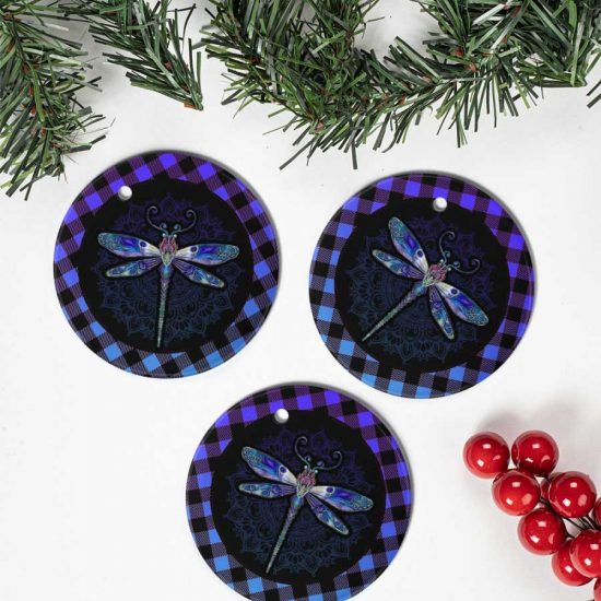 Dragonfly Pattern Merry Christmas Decor Gifts Ceramic Ornament 1