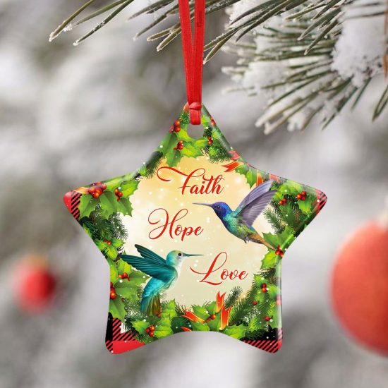 Faith Hope Love. Hummingbird Christmas Ceramic Ornament 1