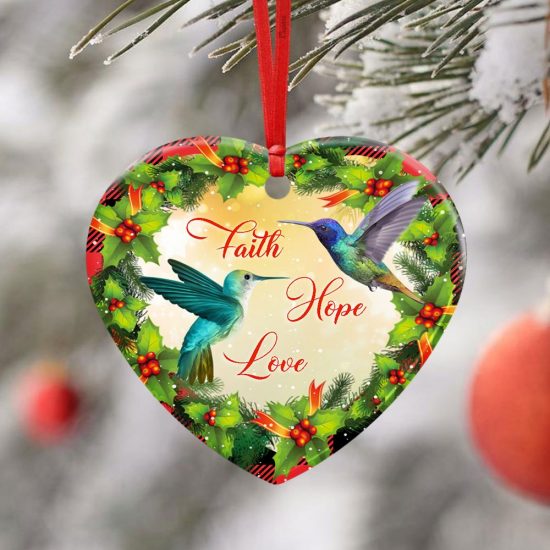 Faith Hope Love. Hummingbird Christmas Ceramic Ornament 2