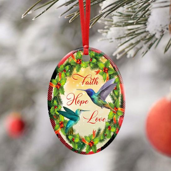 Faith Hope Love. Hummingbird Christmas Ceramic Ornament 3