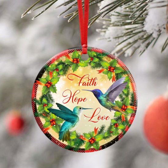 Faith Hope Love. Hummingbird Christmas Ceramic Ornament 4