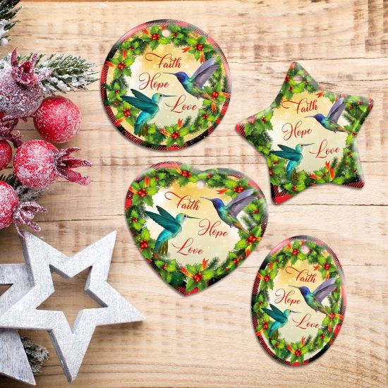 Faith Hope Love. Hummingbird Christmas Ceramic Ornament 5