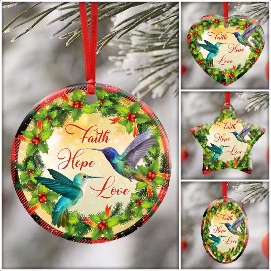 Faith Hope Love. Hummingbird Christmas Ceramic Ornament 6