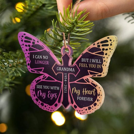 Feel You In My Heart Forever Memorial Gift Personalized Custom Butterfly Acrylic Ornament 2