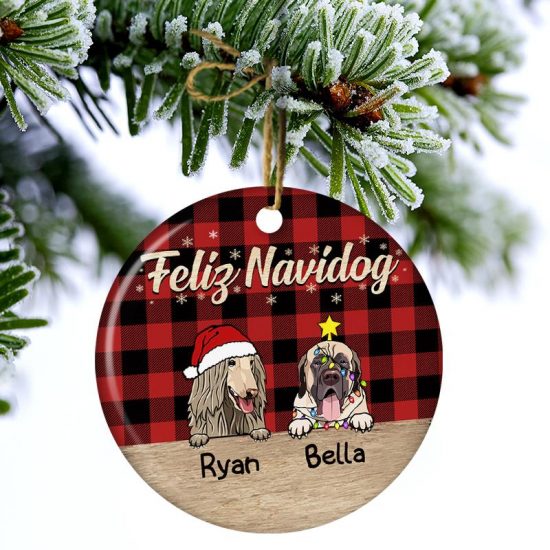 Feliz Navidog Christmas Dog Christmas Gift For Dog Lovers Personalized Custom Circle Ceramic Ornament 2
