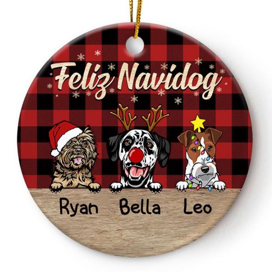 Feliz Navidog Christmas Dog - Christmas Gift For Dog Lovers - Personalized Custom Circle Ceramic Ornament