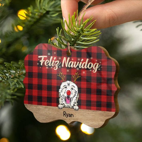 Feliz Navidog Christmas Dog Christmas Gift For Dog Lovers Personalized Custom Wooden Ornament 1