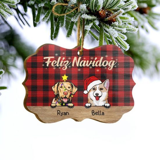 Feliz Navidog Christmas Dog Christmas Gift For Dog Lovers Personalized Custom Wooden Ornament 2
