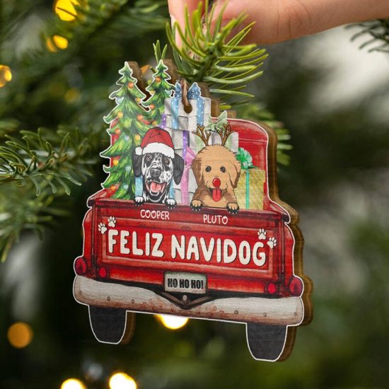 Feliz Navidog Christmas Gift Dog Lover Gift Personalized Custom Wooden Ornament 1